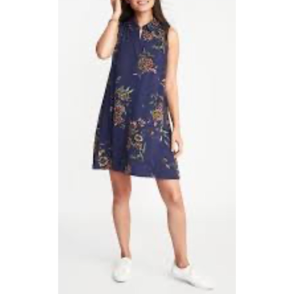 Old Navy Sleeveless Swing Shirt Dress Navy Floral XL
